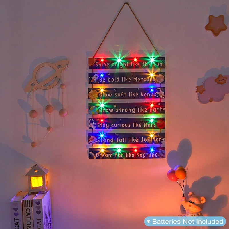 FIOBEE Girls Room Décor for Teen Girls Boys with LED Light Wall Decor for Bedroom Motivational Inspirational Wall Art Girl Room Decoration for Kids Studyroom, 8 Kinds of Lights, Navy Space - Image 3